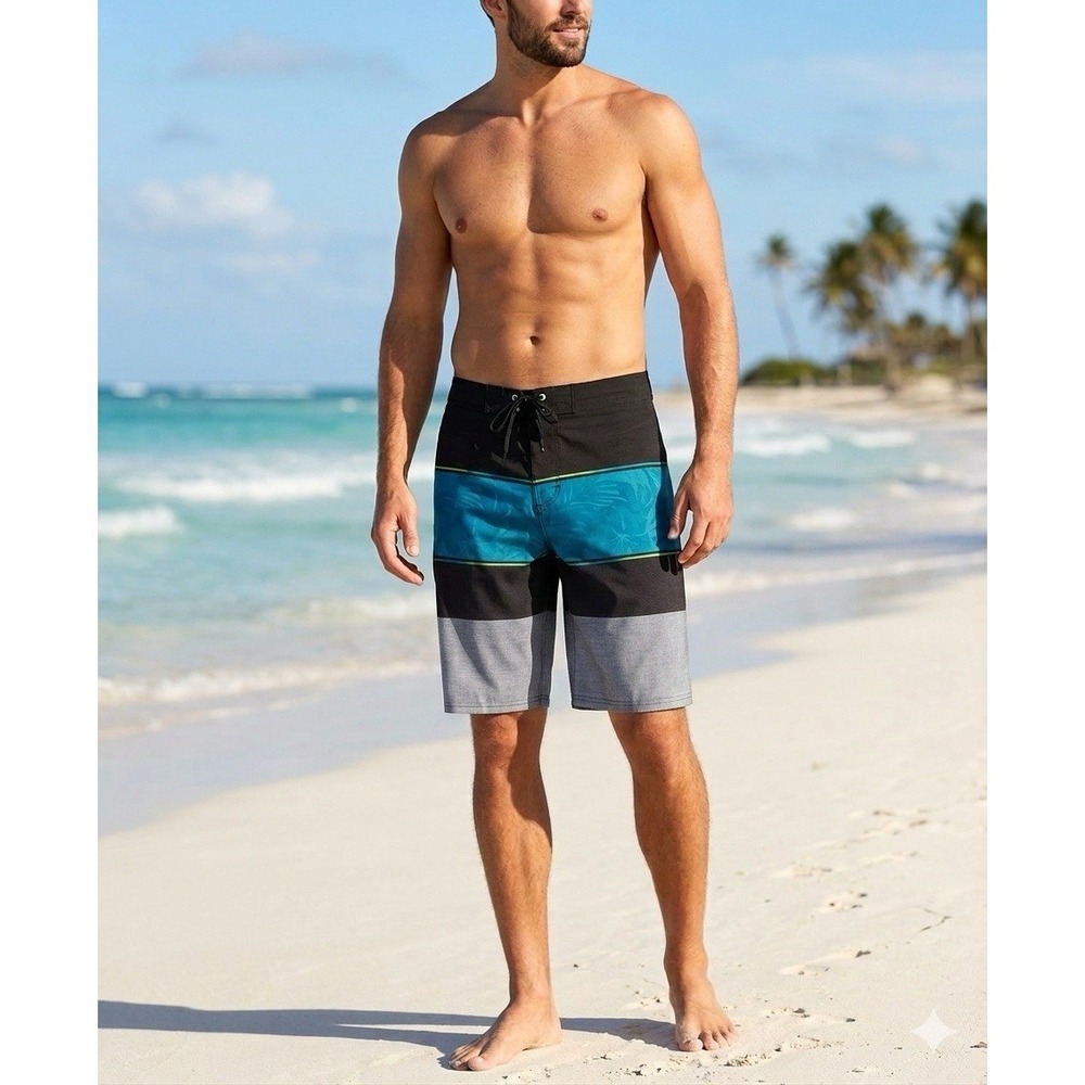 Burnside Board Shorts Mens Size 28 Blue Gray‎ Black Swim Trunks NWT MSRP $42